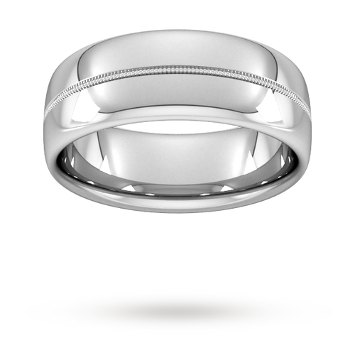 8mm Slight Court Standard Milgrain Centre Wedding Ring in 18 Carat White Gold