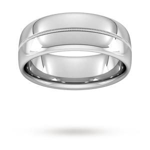 8mm Slight Court Standard Milgrain Centre Wedding Ring in 18 Carat White Gold