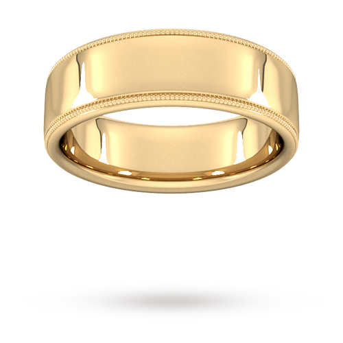 7mm Slight Court Heavy milgrain edge Wedding Ring in 18 Carat Yellow Gold