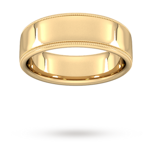 7mm Slight Court Heavy milgrain edge Wedding Ring in 18 Carat Yellow Gold