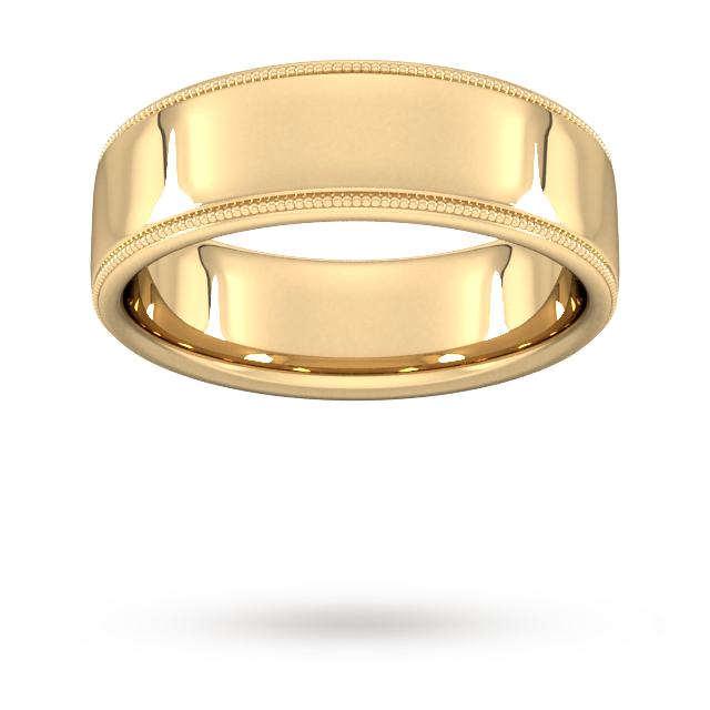 7mm Slight Court Heavy milgrain edge Wedding Ring in 18 Carat Yellow Gold