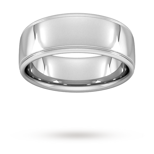 8mm Slight Court Heavy polished finish with grooves Wedding Ring in Platinum