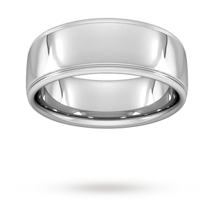 8mm Slight Court Heavy polished finish with grooves Wedding Ring in Platinum