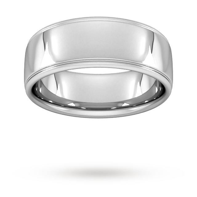 8mm Slight Court Heavy polished finish with grooves Wedding Ring in Platinum