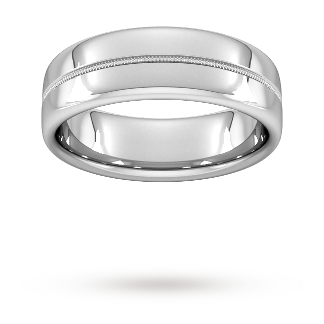 8mm D Shape Heavy Milgrain Centre Wedding Ring in Platinum