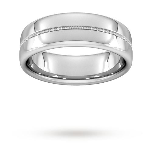 7mm Flat Court Heavy Milgrain Centre Wedding Ring In 950 Palladium