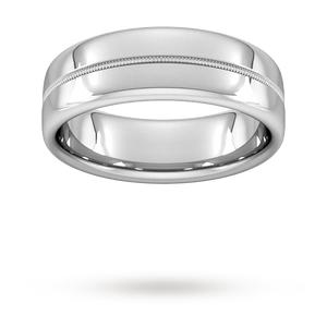 7mm Flat Court Heavy Milgrain Centre Wedding Ring In 950 Palladium