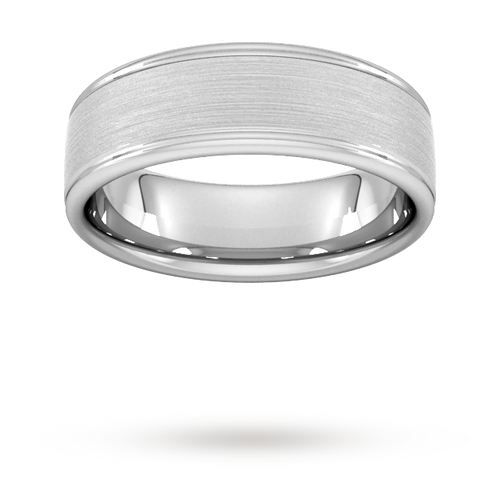 7mm Slight Court Standard matt centre with grooves Wedding Ring in Platinum