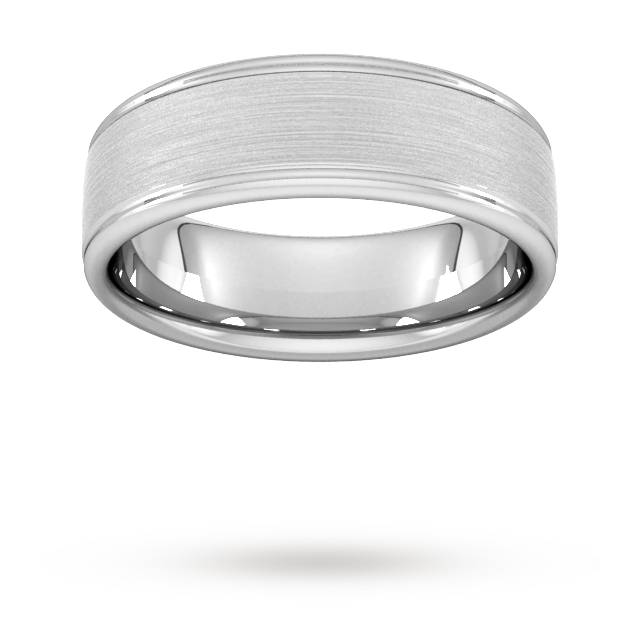 7mm Slight Court Standard matt centre with grooves Wedding Ring in Platinum