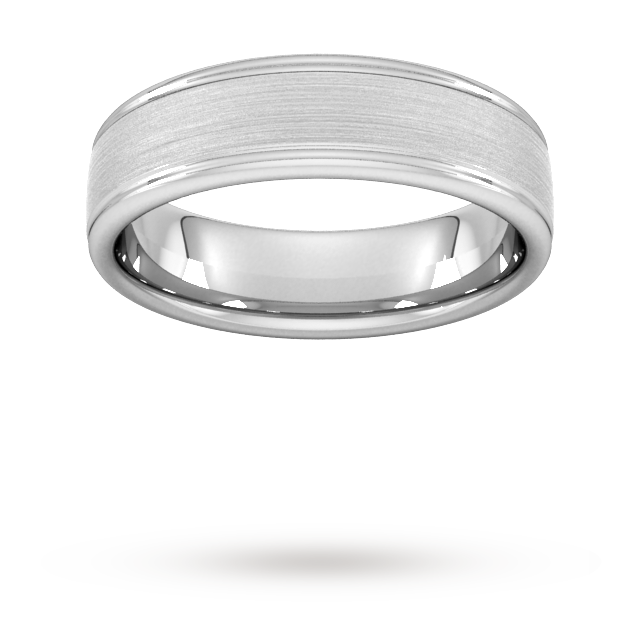 6mm Slight Court Heavy Matt Centre With Grooves Wedding Ring In Platinum