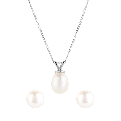 9ct Gold Freshwater Pearl Pendant and Earring Set