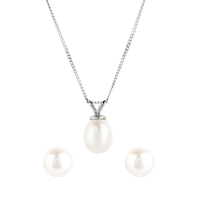 9ct Gold Freshwater Pearl Pendant and Earring Set