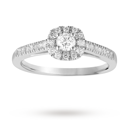 Brilliant cut 0.40 total carat weight diamond halo ring w ...