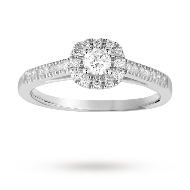 Brilliant cut 0.40 total carat weight diamond halo ring w ...