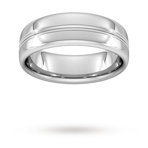 7mm Slight Court Heavy Grooved Polished Finish Wedding Ring In Platinum