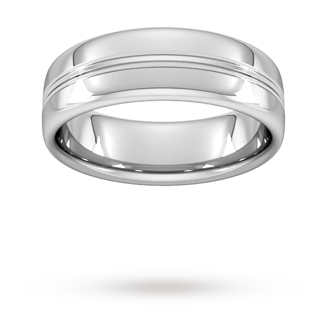 7mm Slight Court Heavy Grooved Polished Finish Wedding Ring In Platinum