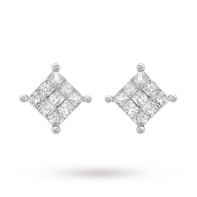 9ct White Gold Diamond Set Stud Earrings