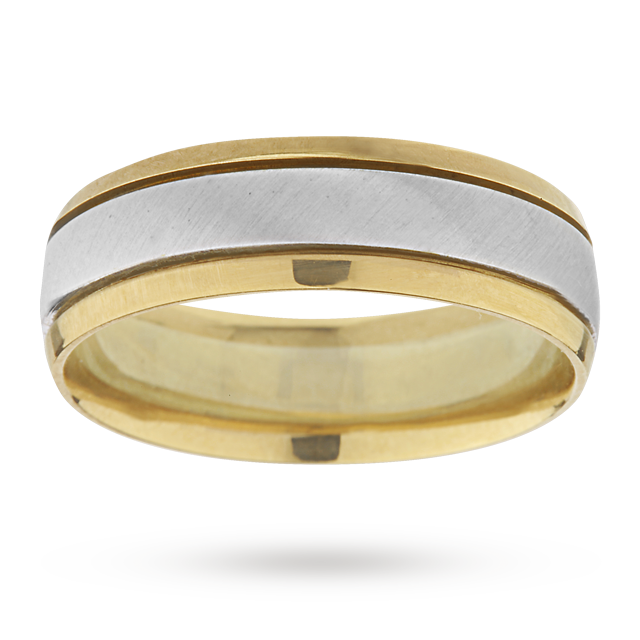 Gents 9ct gold two tone 6mm fancy court wedding band - Ring Size R