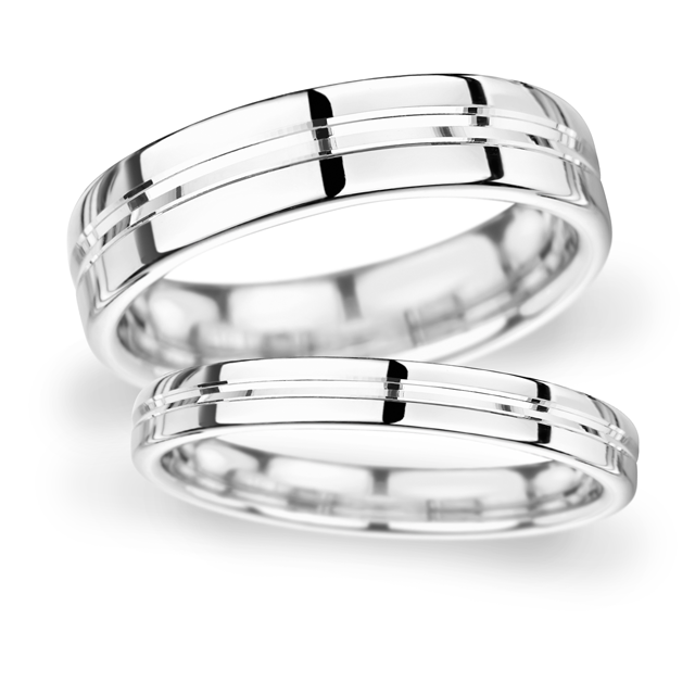 8mm D Shape Heavy Grooved polished finish Wedding Ring in Platinum