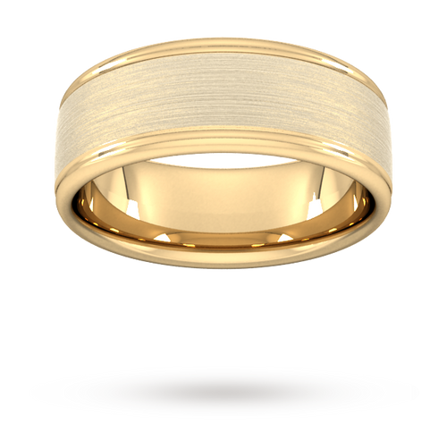 8mm D Shape Heavy matt centre with grooves Wedding Ring in 18 Carat Yellow Gold