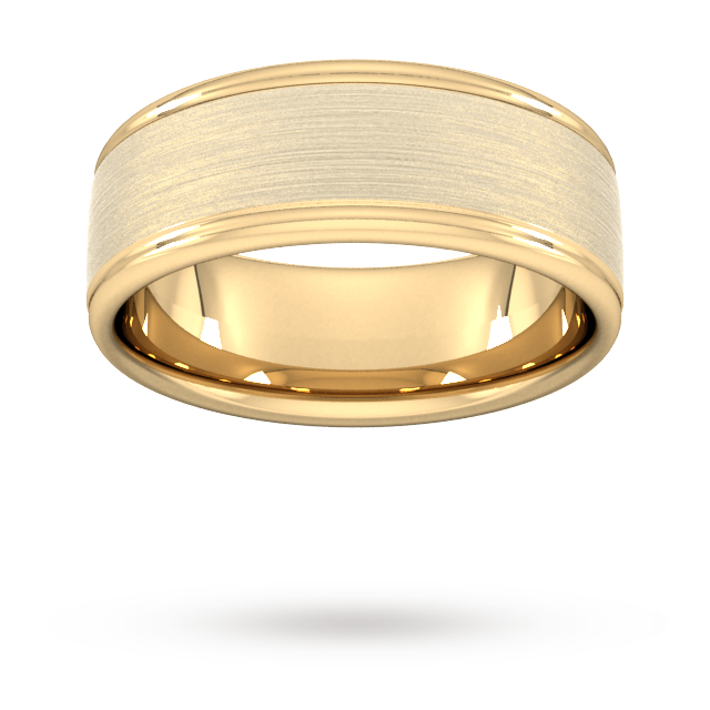 8mm D Shape Heavy matt centre with grooves Wedding Ring in 18 Carat Yellow Gold