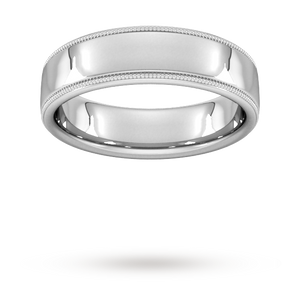 6mm Slight Court Heavy Milgrain Edge Wedding Ring In 18 Carat White Gold