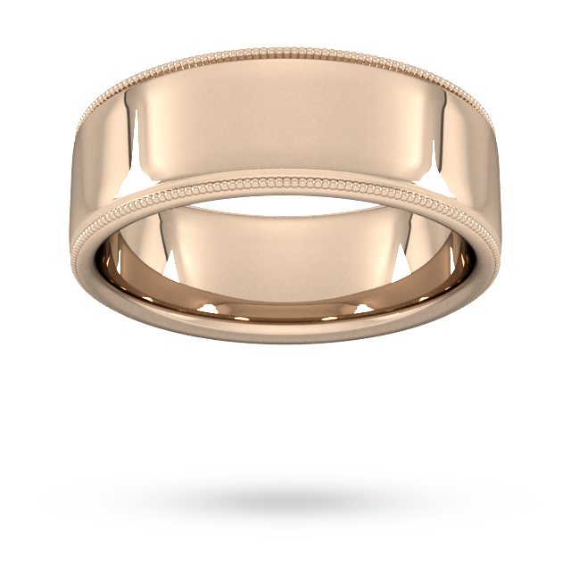 8mm D Shape Standard milgrain edge Wedding Ring in 9 Carat Rose Gold