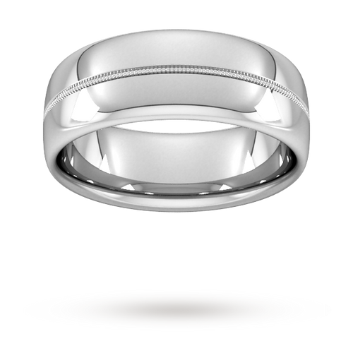 8mm Flat Court Heavy Milgrain Centre Wedding Ring In 950 Palladium