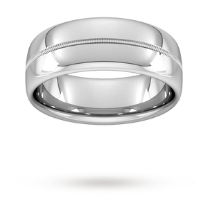 8mm Flat Court Heavy Milgrain Centre Wedding Ring In 950 Palladium