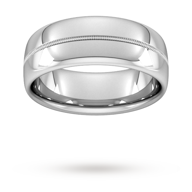 8mm Flat Court Heavy Milgrain Centre Wedding Ring In 950 Palladium