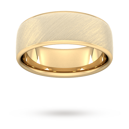 8mm Flat Court Heavy Diagonal Matt Finish Wedding Ring In 9 Carat Yellow Gold