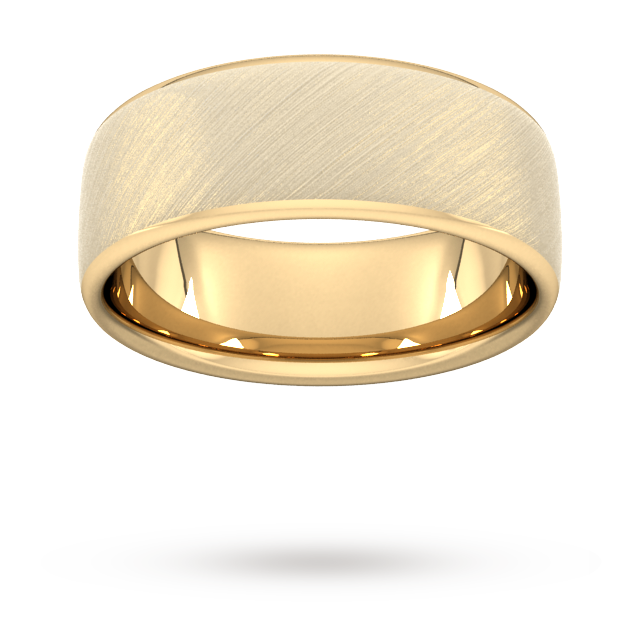 8mm Flat Court Heavy Diagonal Matt Finish Wedding Ring In 9 Carat Yellow Gold