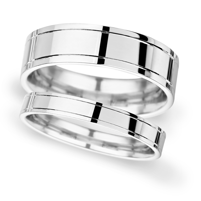 7mm Flat Court Heavy Polished Finish With Grooves Wedding Ring In 950 Palladium