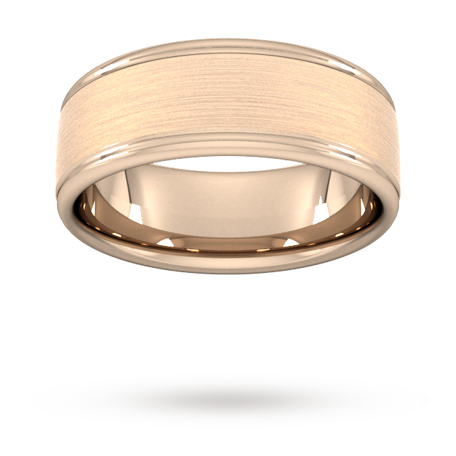 8mm Flat Court Heavy Matt Centre With Grooves Wedding Ring In 18 Carat Rose Gold