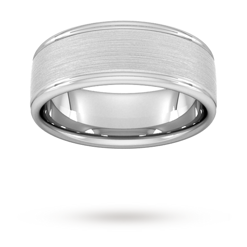 8mm Slight Court Standard matt centre with grooves Wedding Ring in Platinum