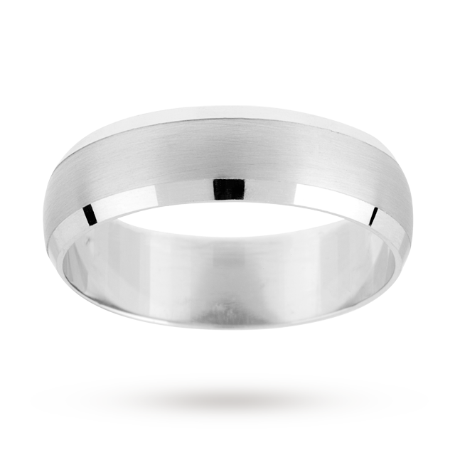 6mm gents d shaped wedding band in 9 carat white gold - Ring Size R