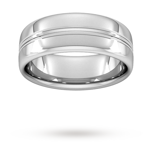 8mm Slight Court Standard Grooved polished finish Wedding Ring in Platinum