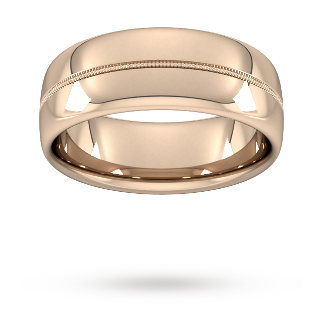 8mm Slight Court Standard Milgrain Centre Wedding Ring in 18 Carat Rose Gold