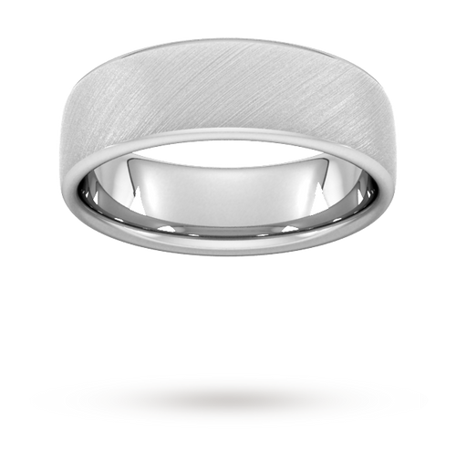 7mm Slight Court Heavy diagonal matt finish Wedding Ring in 9 Carat White Gold