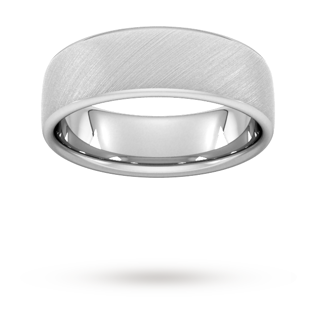 7mm Slight Court Heavy diagonal matt finish Wedding Ring in 9 Carat White Gold