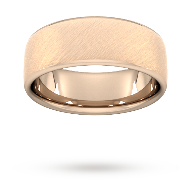 8mm D Shape Heavy diagonal matt finish Wedding Ring in 18 Carat Rose Gold