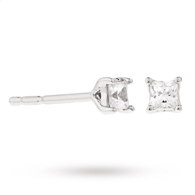 9ct White Gold 0.25ct Princess Cut Diamond Stud Earrings