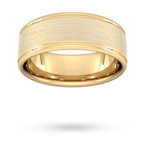 8mm D Shape Heavy matt centre with grooves Wedding Ring in 9 Carat Yellow Gold