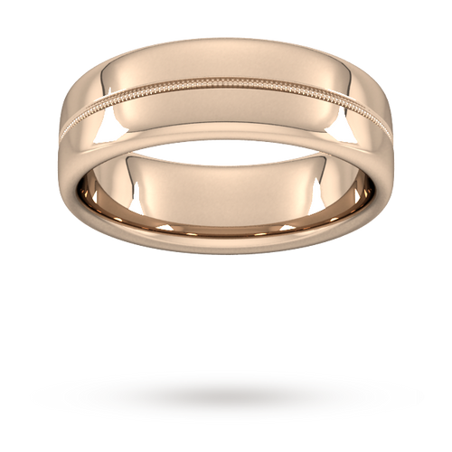 7mm Flat Court Heavy Milgrain Centre Wedding Ring In 9 Carat Rose Gold