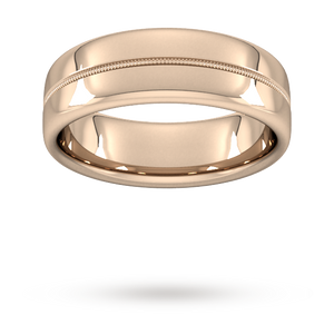 7mm Flat Court Heavy Milgrain Centre Wedding Ring In 9 Carat Rose Gold