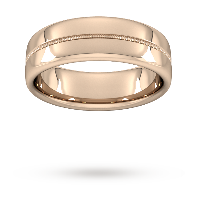 7mm Flat Court Heavy Milgrain Centre Wedding Ring In 9 Carat Rose Gold