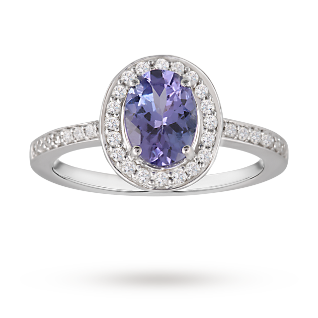 Oval tanzanite and diamond ring in 9 carat white gold - Ring Size N