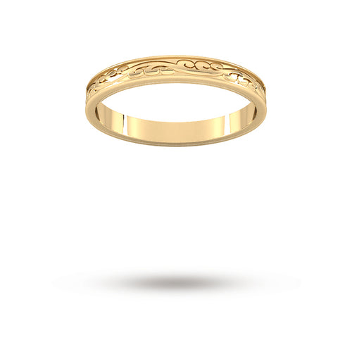 2.5mm Hand Engraved Wedding Ring in 9 Carat Yellow Gold