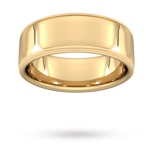 8mm Slight Court Heavy milgrain edge Wedding Ring in 18 Carat Yellow Gold