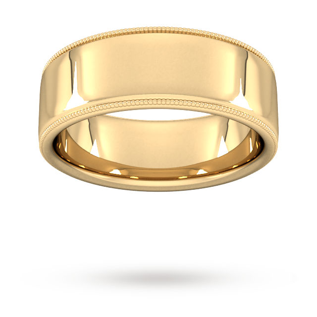 8mm Slight Court Heavy milgrain edge Wedding Ring in 18 Carat Yellow Gold